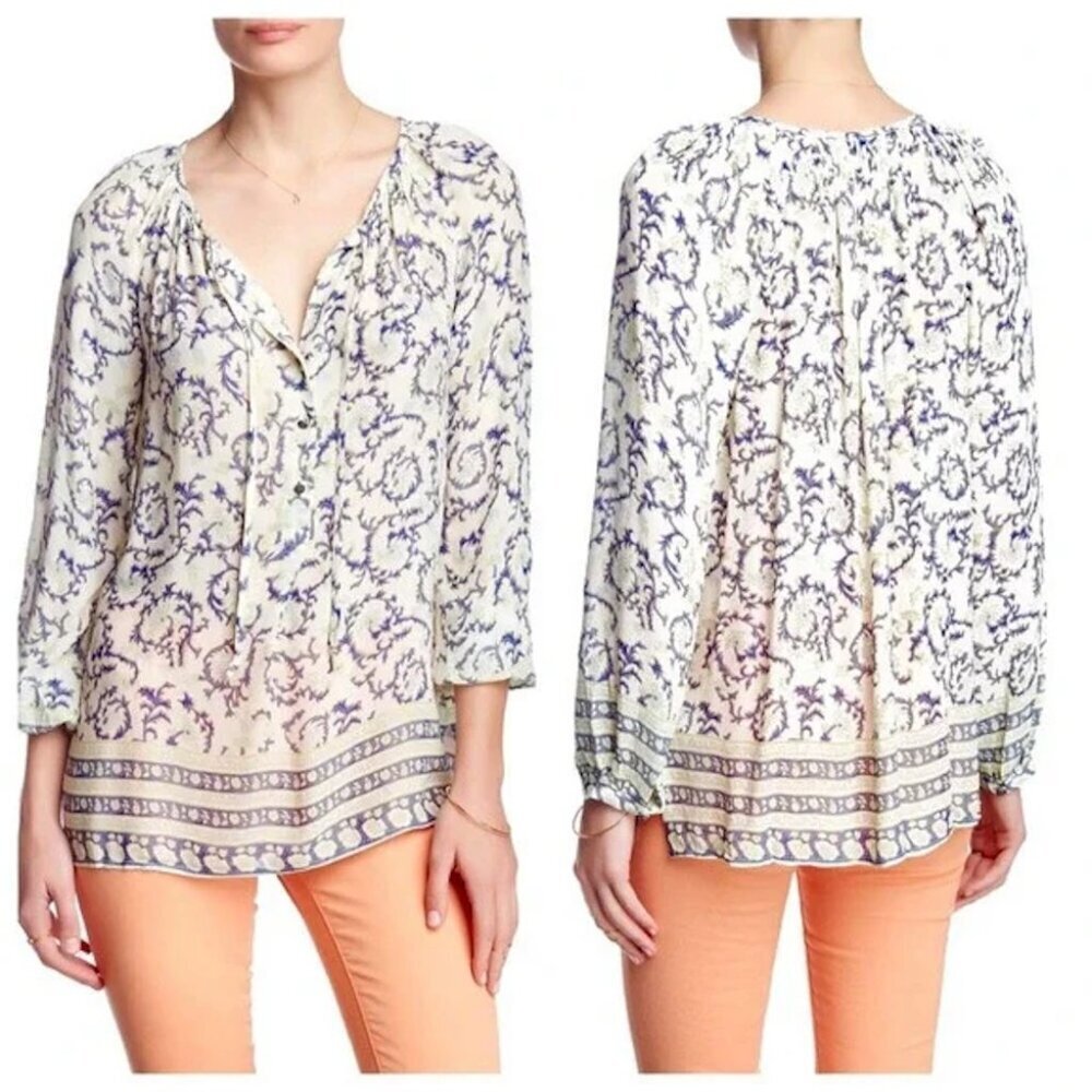 New Lucky Brand Paisley Floral Long Sleeve Rayon Blouse Size L